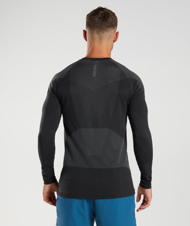 Men's Gymshark Apex Seamless Long Sleeve T-Shirts Black | CA A1D3N5